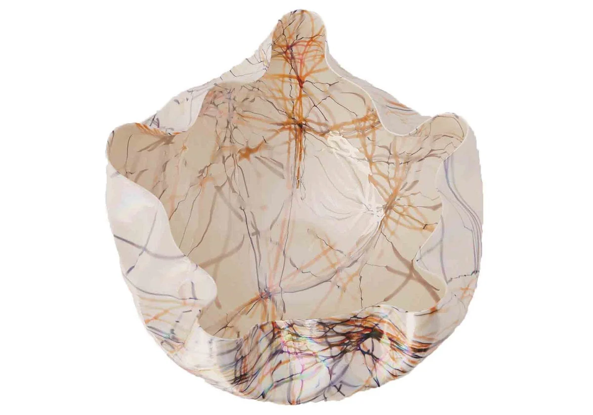 Artisan Glass Bowl with Italian Handcrafted Wavy Rim for Living Room & Dining Room
