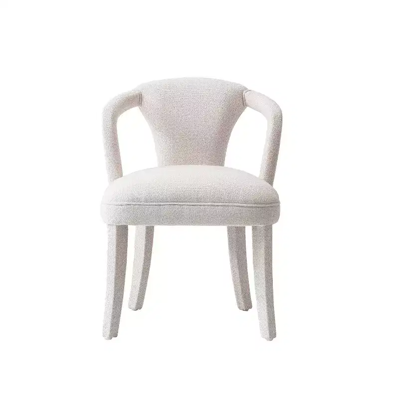 Modern Tweed Upholstered Dining Armchair, Ivory
