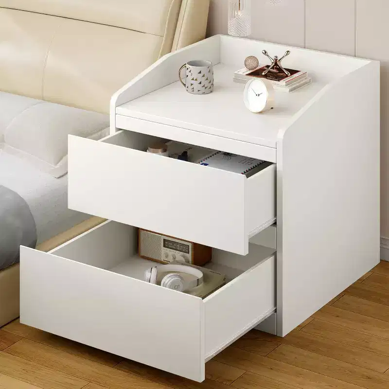 Modern White Nightstand with 2 Drawers, Curved & Handle-Free Design for Living Room or Bedroom