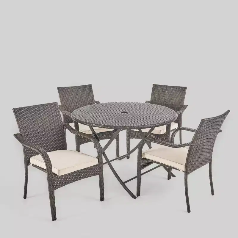 Lula 5pc Wicker Dining Set - Brown - Christopher Knight Home: Circular Table, Stackable Chairs