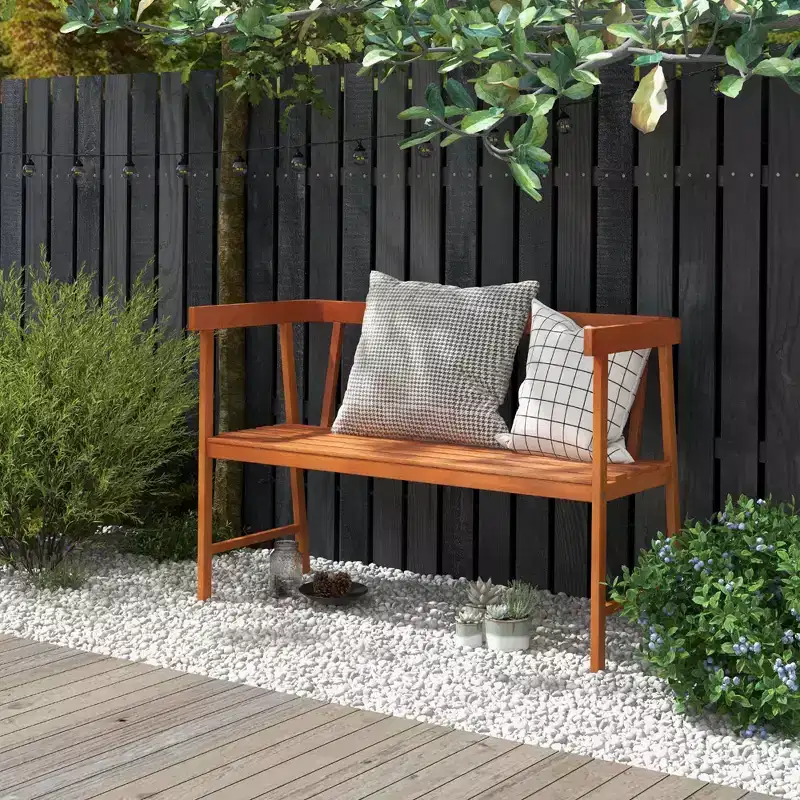 Costway Patio Eucalyptus Wood Bench 2-Person Slatted Seat Backrest 800 Lbs Natural