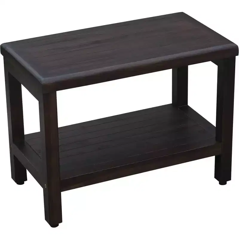 HomeRoots Rectangular Teak Shower Bench With Shelf In Brown Finish