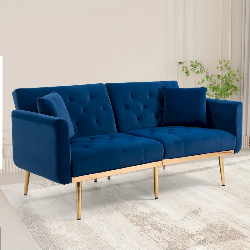 Velvet Upholstered Tufted Loveseats Sleeper Sofa With Rose Golden Legs