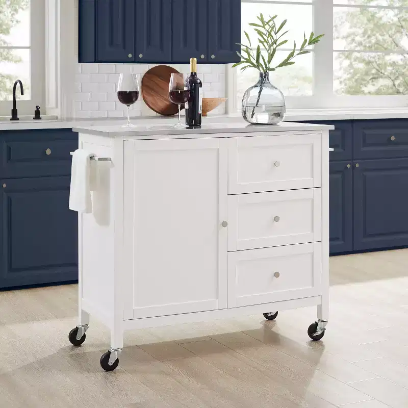 Stainless Steel Top Kitchen Island/Cart with Adjustable Shelf & Casters - Crosley