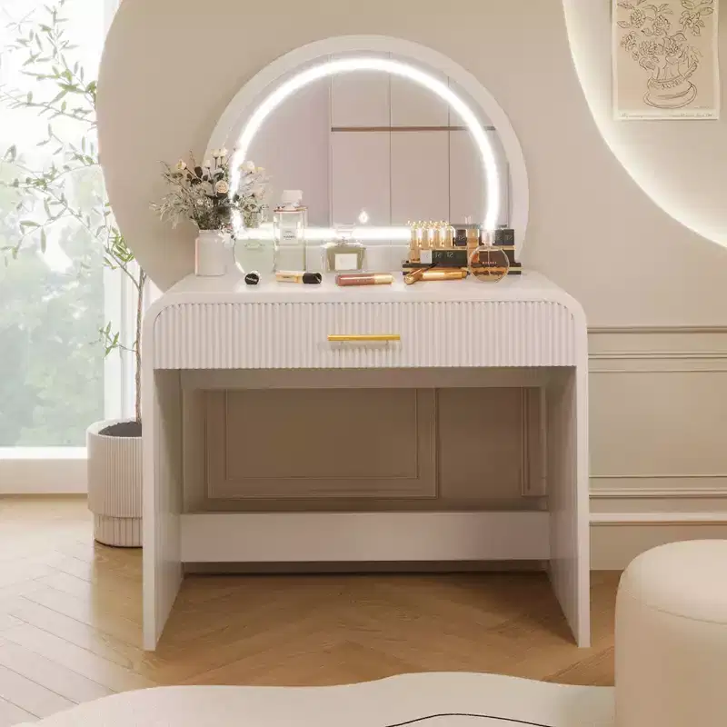 39 Vanity Table with Drawers and Lights, Modern Vanity Table Set with Mirror Touch Screen Lighted Mirror for Bedroom, White