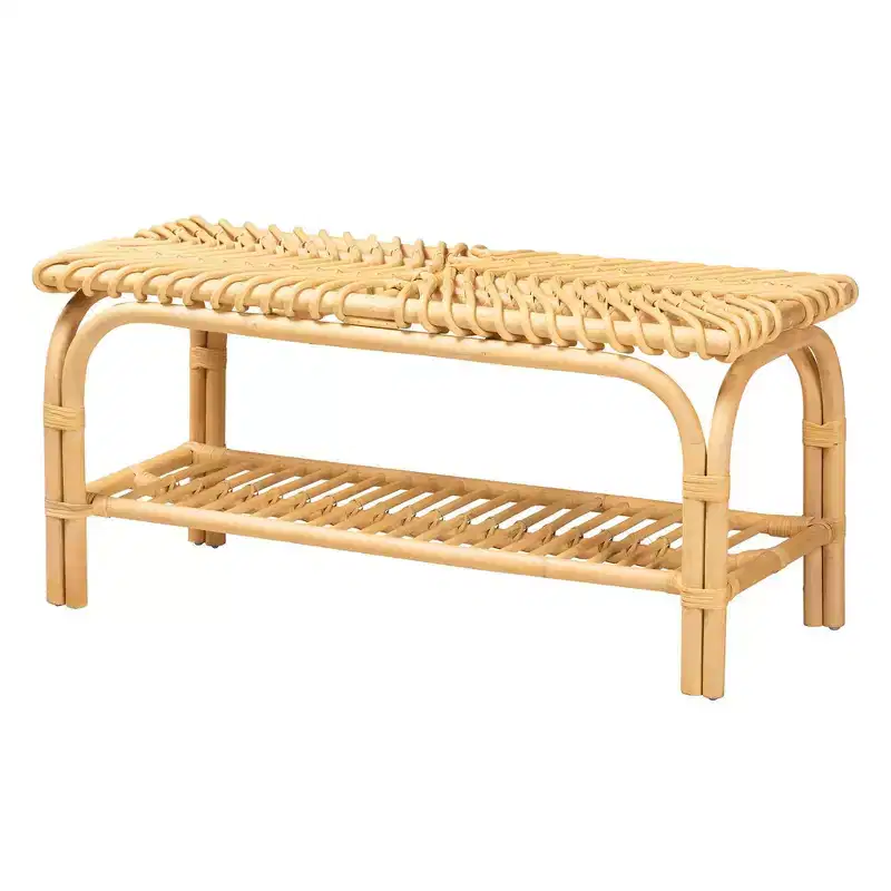 Rattan Accent Bench Natural Brown - Handcrafted, Entryway, Bedroom, Shelf Storage