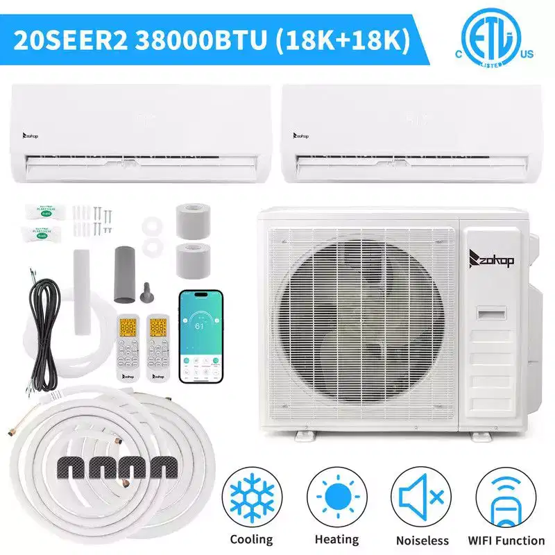 Karl Home 2-Zone 38000 BTU 20 SEER2 Mini Split Air Conditioner with Heat Pump (18K+18K)