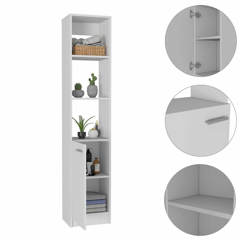 2-Shelf Rectangle Bathroom Linen Cabinet Light Oak/Black/White