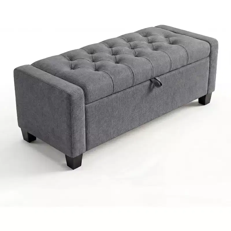 Storage Ottoman Bench 50.8 Inch with Safety Slow-Close Hinge, Tufted Upholstered Bench for Bedroom Entryway Living Room, 670 Lbs Weight Capacity