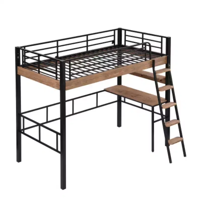 Space-Saving Black Metal Twin Loft Bed: Desk, Storage and Ladder