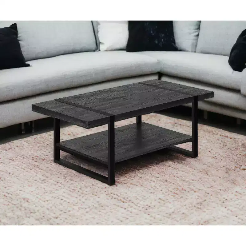 HomeRoots 47 Black Coffee Table With Shelf