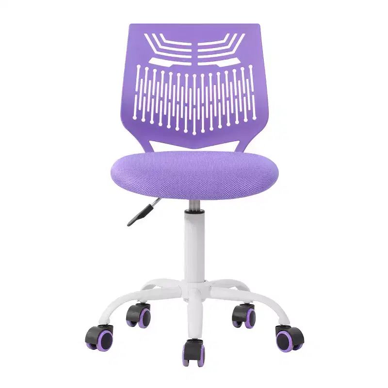 FurnitureR Desk Chair Armless Cute, Armless Small Computer Study Task Chair Adjustable Swivel Low Back with Rolling Wheels for Teens Students, PURPLE