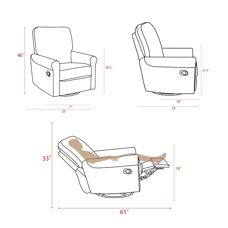 Heido 360 Degree Swivel Glider Manual Recliner Leisure Chair Set of 2