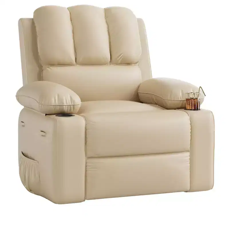 Metal & Faux Leather Swivel Rocking Recliner Chair with Massage & Heat 37.4''W x 40.55''H