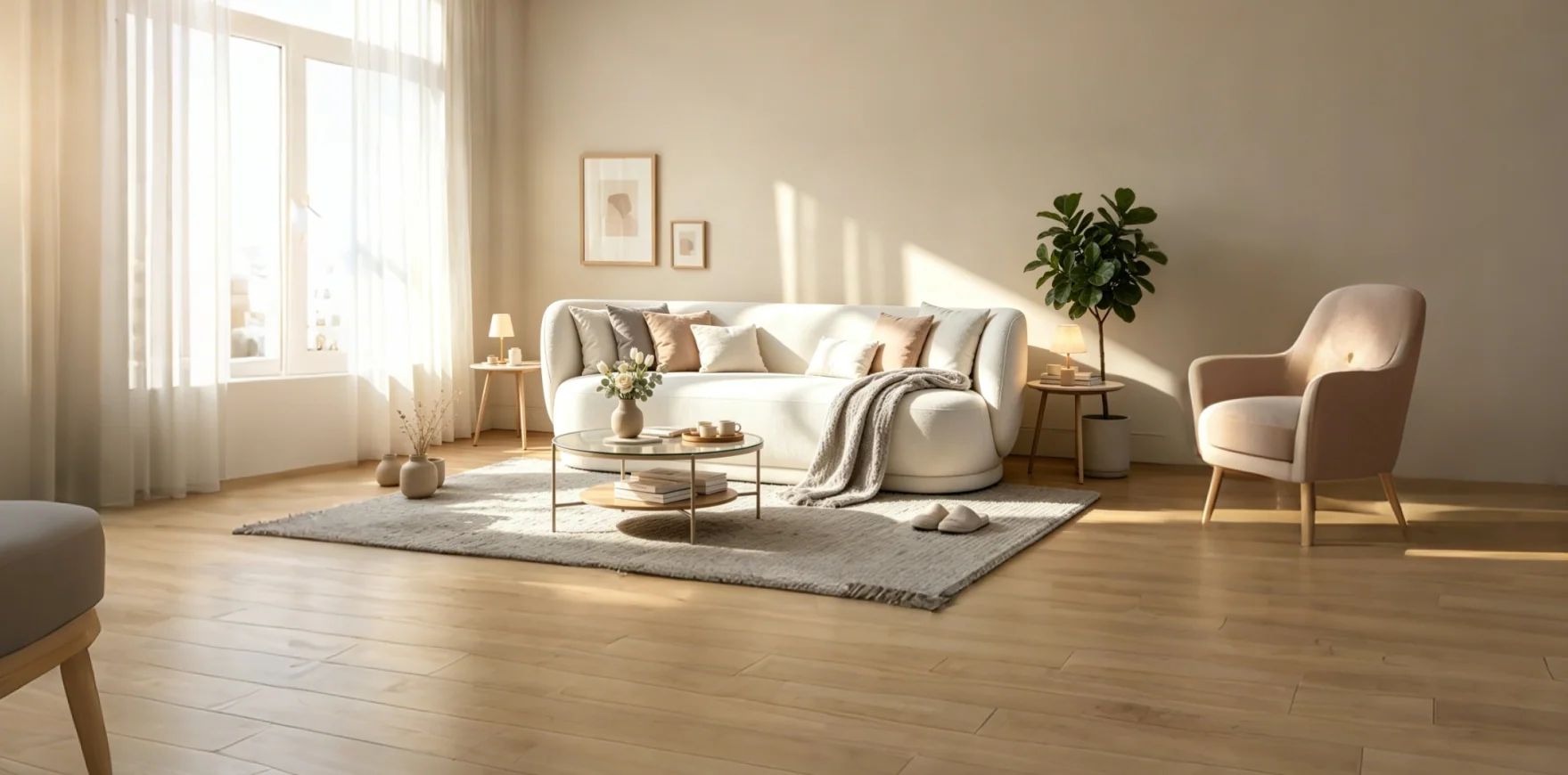 Contemporary Linen Upholstered Sofa with Pillows 3-Seater