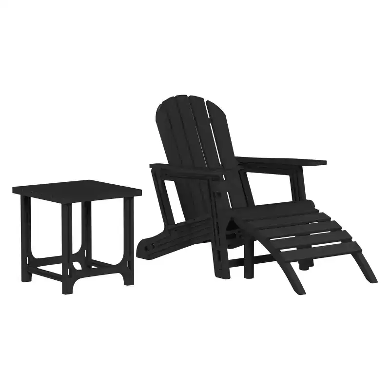 WestinTrends Azura 3-Piece HDPE Plastic Adirondack Patio Chairs With 18 Square Side Table Set
