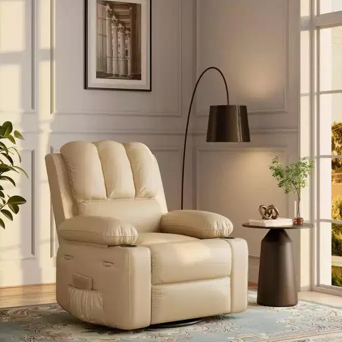27'' Leather Recliner Chair Oversized, Overstuffed Manual Recliner Chair, with Cup Holder and Side Pockets, for Living Rooms, Max Weight 400 lbs