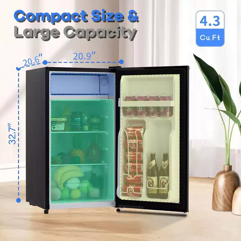 4.3 Cu.Ft Mini Fridge With Freezer Adjustable Thermostat & Reversible Door