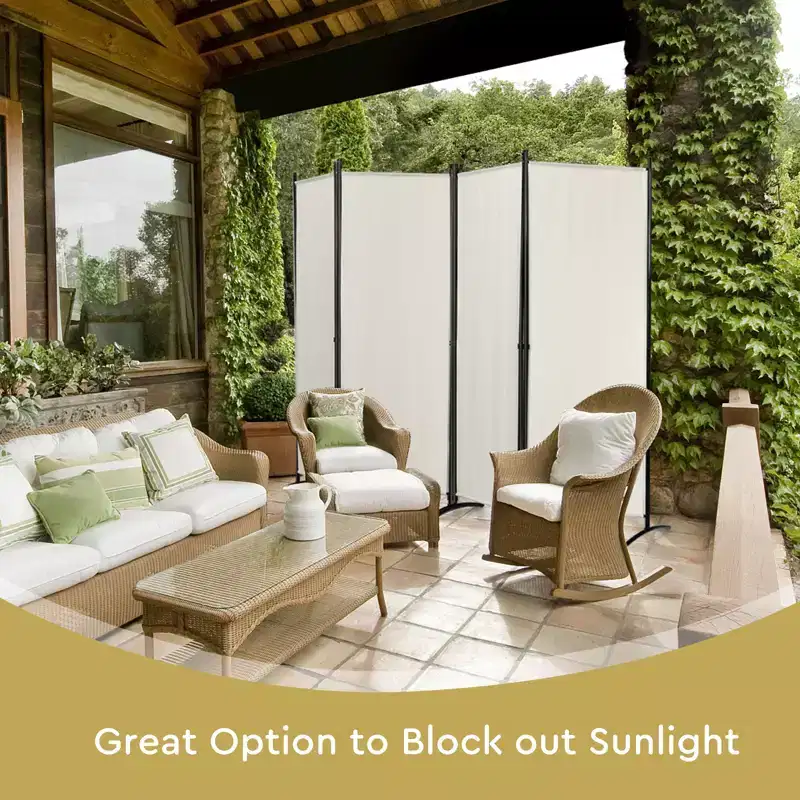4-Panel 5.6ft Room Divider Folding Fabric Privacy Screen with Steel Frame White/Black/Brown