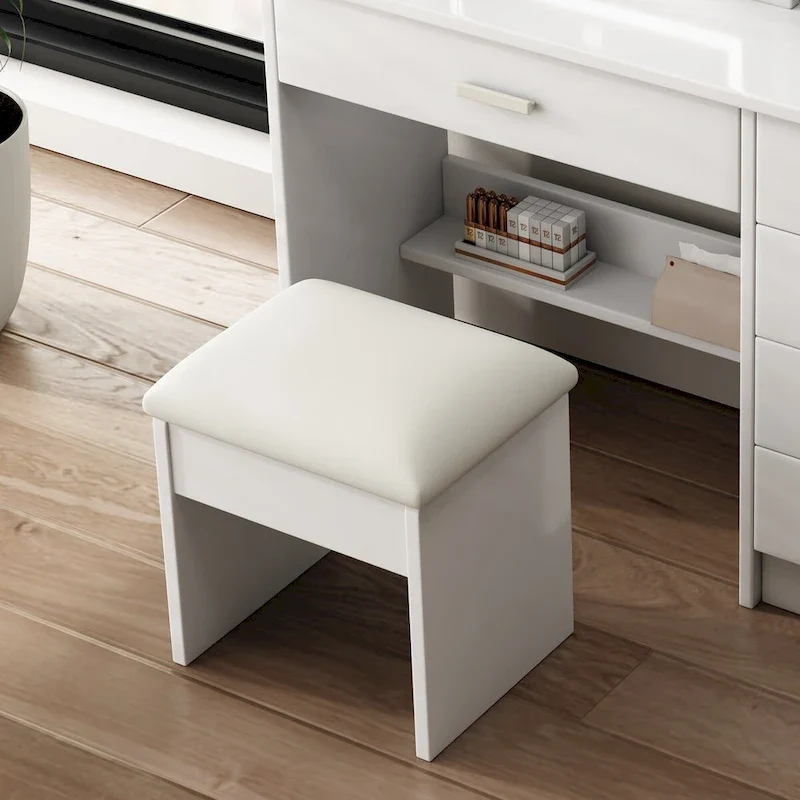 Vanity Desk with Mirror and Lights with open shelves and Chair,Table Set with 3 Color Lighting Brightness Adjustable,5 Drawers