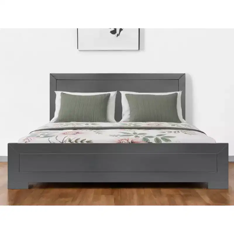 HomeRoots Gray Inlaid Panels Wood King Bed Frame