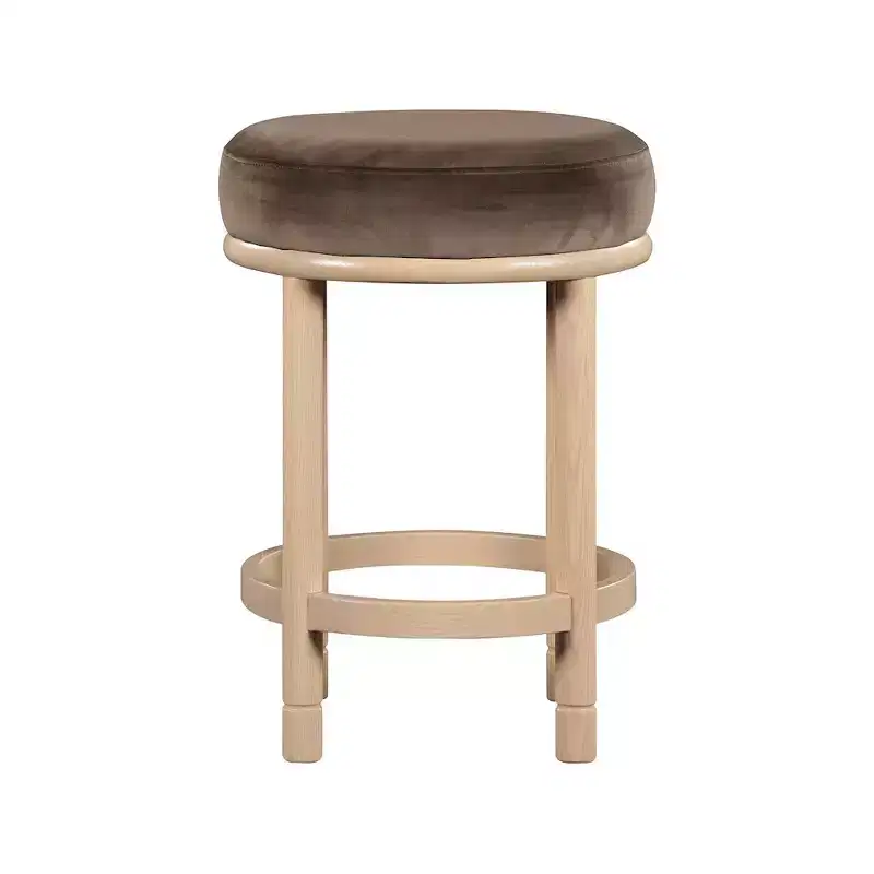 Brown Velvet Counter Stool with Wood Legs