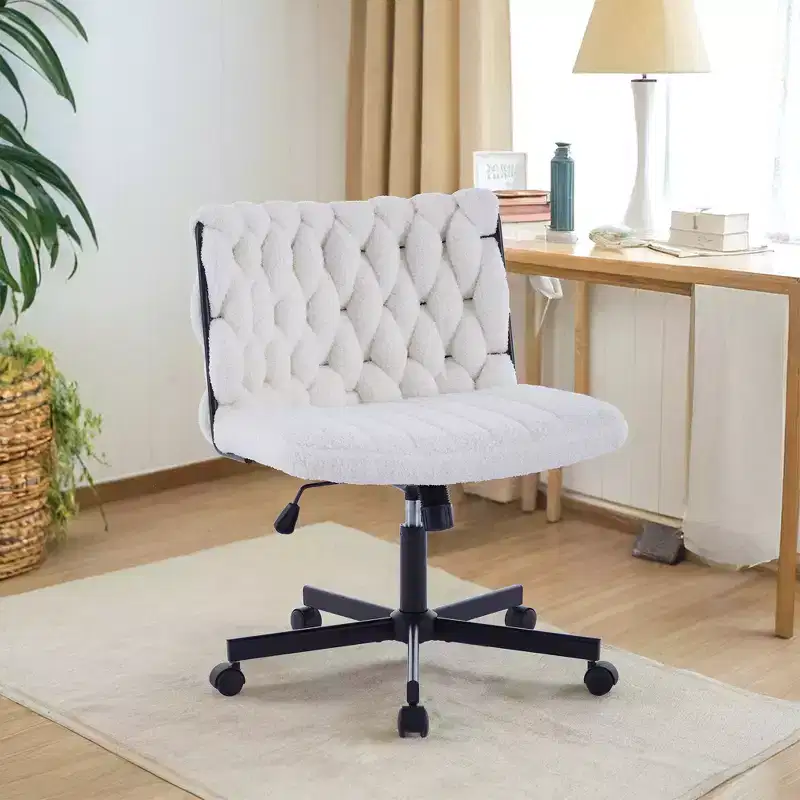 Desk Chair, Criss Cross Chair with Rocking Function & Adjustable Height, Comfy Swivel Armless Chair, 300lbs Capacity Cross Legged Rolling Chair