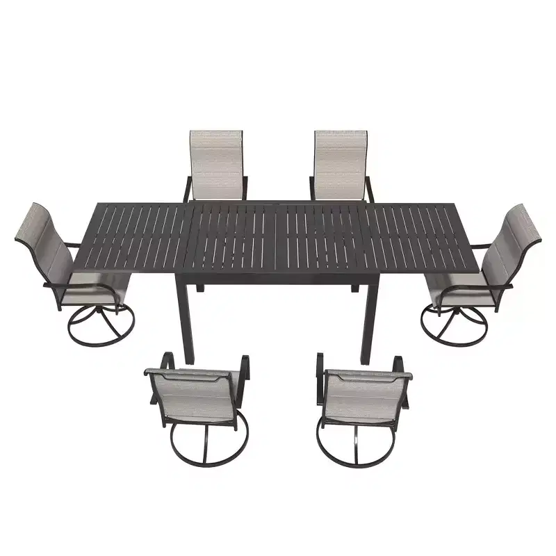 Mondawe 7-Piece Outdoor Patio Dining Set,With 1 Piece Extendable Rectangle Table and 6 Piece 360 Degree Swivel Chair