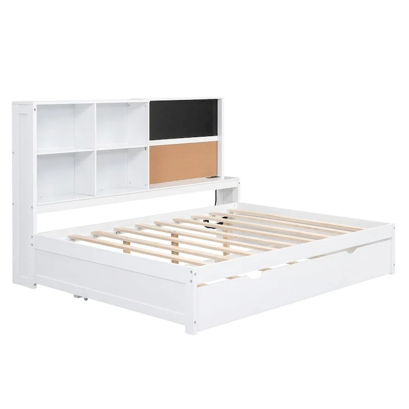 Full Pine Daybed with Blackboard, USB & Trundle