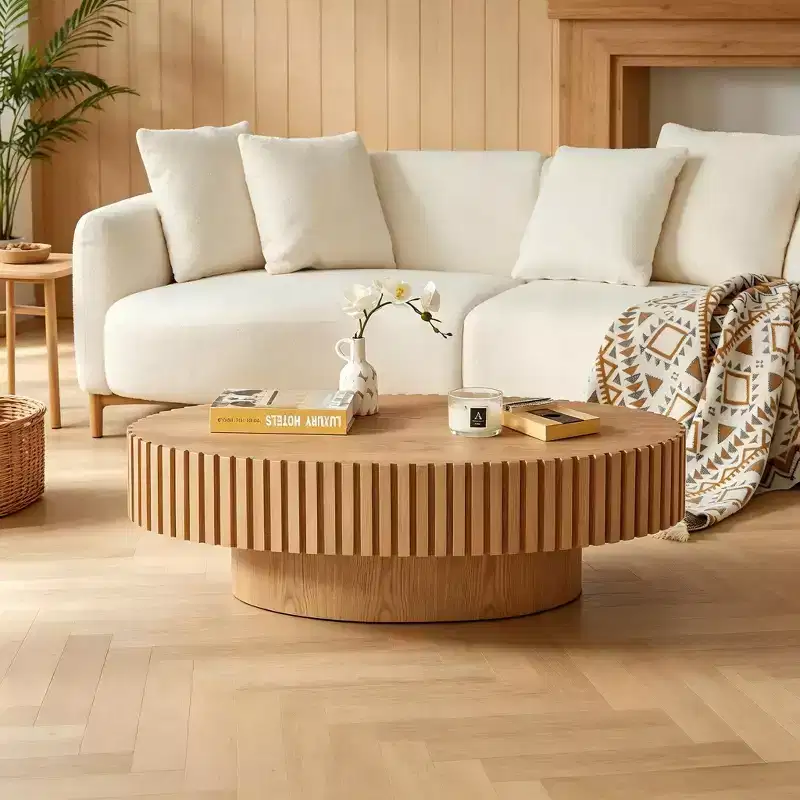 Modern TV Stand for 80'' TV with 3 Doors, with Large Storage Cabinet for Living Room, Bedroom,Natural Wood