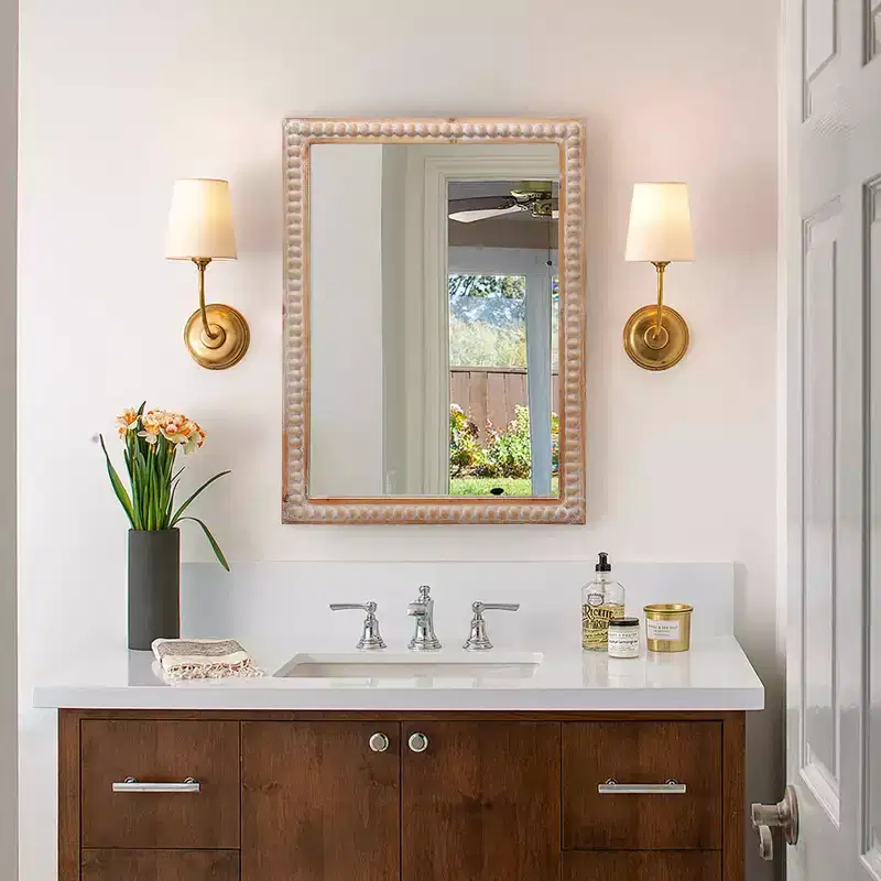 MAYEERTY 30 Wood Framed Decor Mirror Wall Mounted Rectangle Mirror for Bathroom Vanity Living Room Bedroom with Beading