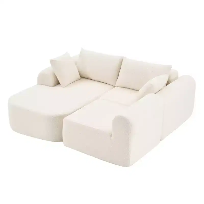 Dovelina Teddy Fabric Foam-Filled Sleeper 3-Seat Sofa,Modern Comfy Upholstered Sofa L-Shape Couches with Soft Pillows