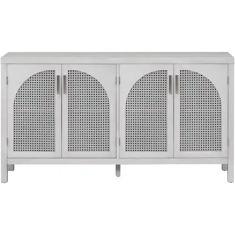 4-Door Rattan Buffet Sideboard with Adjustable Shelves