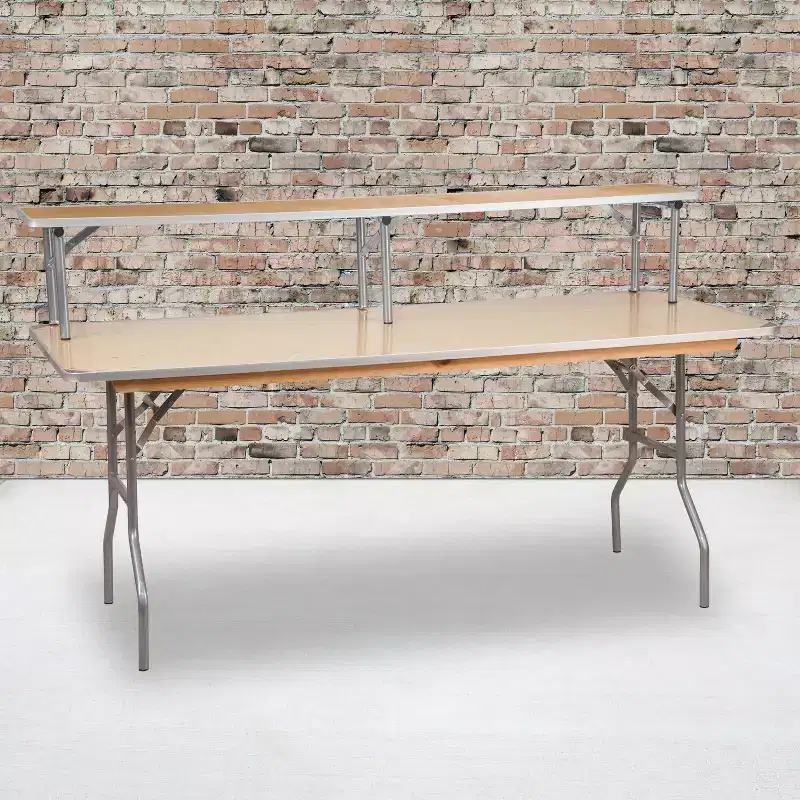 72-Inch Birchwood Bar Top Riser with Silver Legs