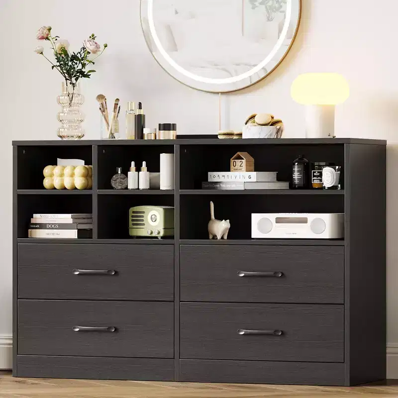 Modern 47.3 Chest of Drawers, Dresser Organizers with 4 Drawer and 6 Adjustable Storage Cubbies for Living Room, Bedroom, Hallway