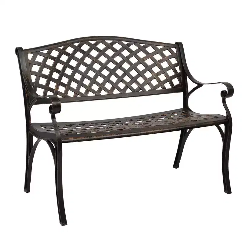 VINGLI 40.5 Outdoor Bench, Anti- Rust Cast Aluminum Garden Bench, Weatherproof Metal Bench for Porch Patio Entryway (Brown)