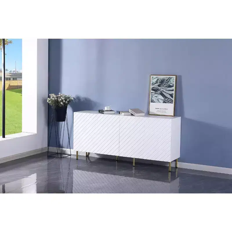 Sideboard Buffet, Accent with 4 & Shelves, Storage, Resistant Entryway for Dinning, Living White