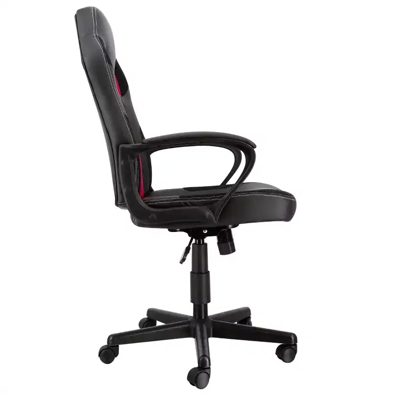 Elama High Back Adjustable Faux Leather and Mesh Office Chair in Black and Burgundy