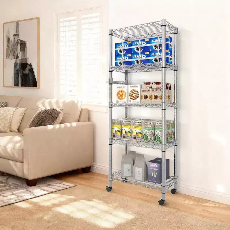 4-Tier Rolling Wire Garage Shelving Unit – 2640 lbs, 59