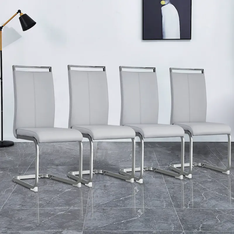 Dining Chair with C-shaped Chrome Metal Legs(Set of 4)