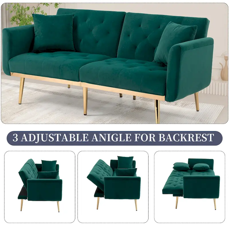 Velvet Upholstered Tufted Loveseats Sleeper Sofa With Rose Golden Legs