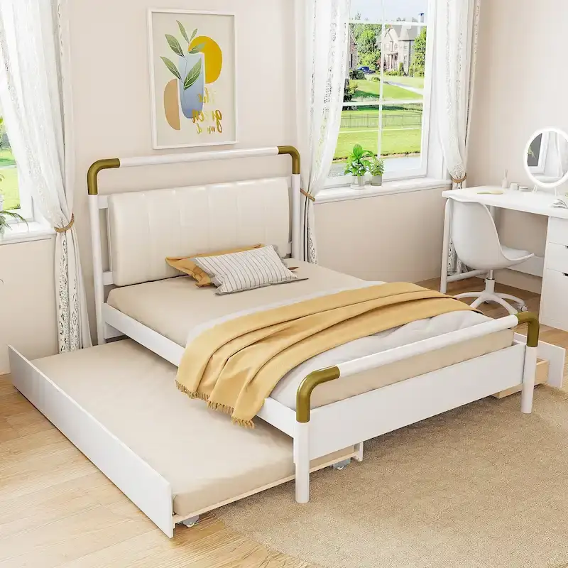 Queen Wood Platform Bed with 2 Storage Drawers & Twin XL Trundle