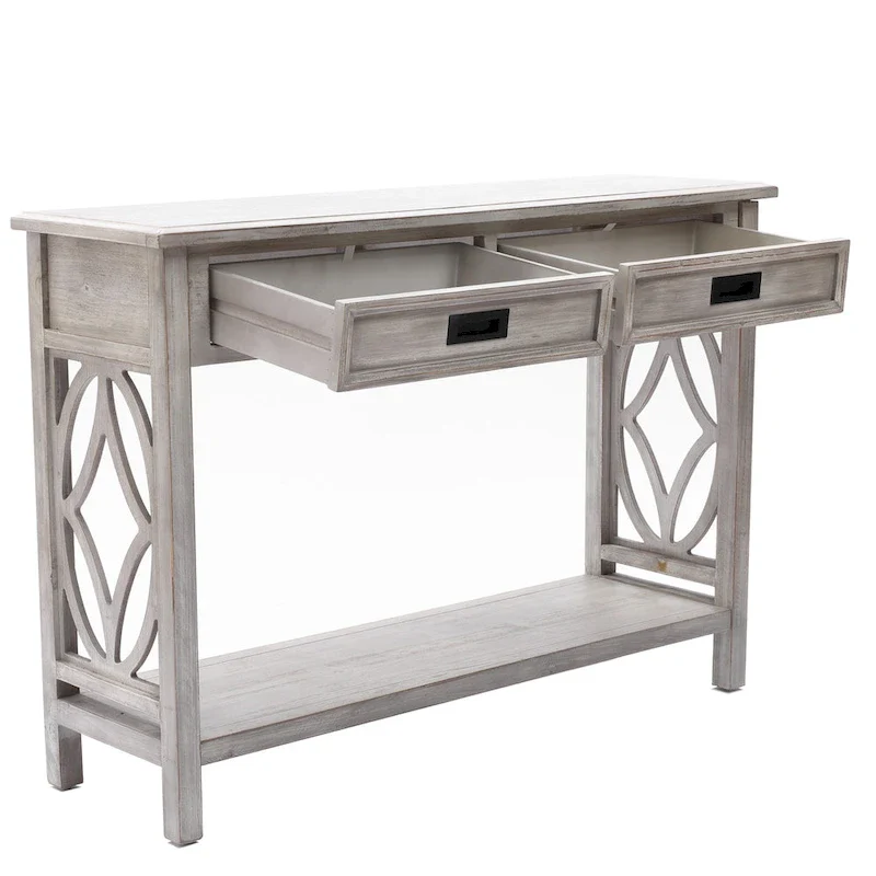 2-Drawer 1-Shelf Console Table, Grey Washed Wood, 32.7
