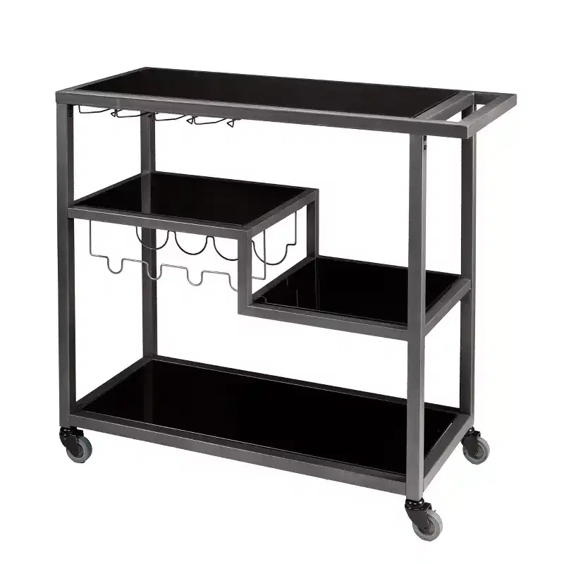 Holly & Martin Zephs Bar Cart - Gunmetal Gray w/ Black Glass - SEI