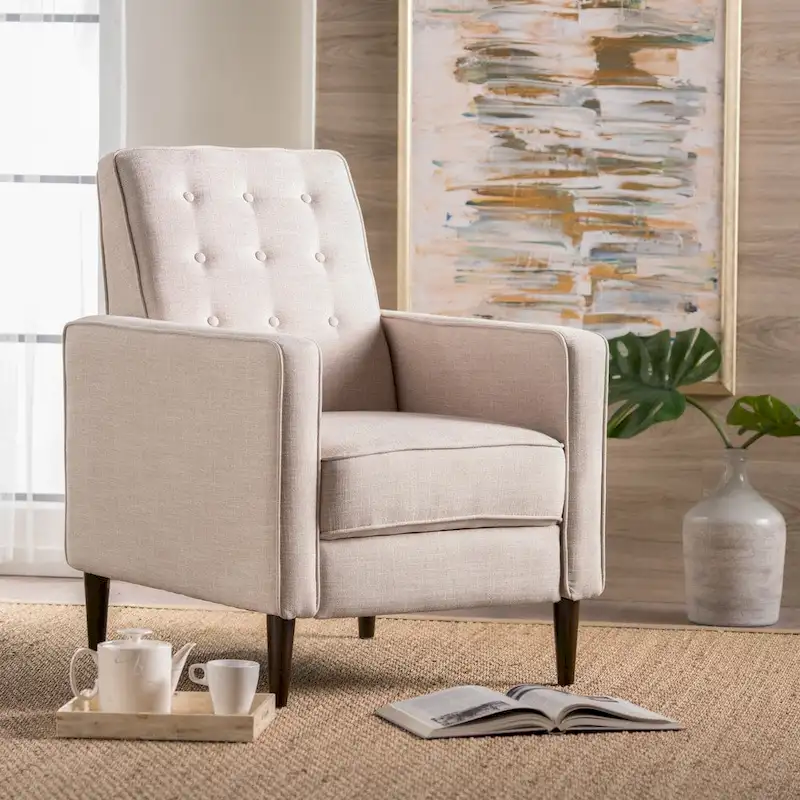 Mervynn Mid-Century Modern Button Tufted Fabric Recliner by Christopher Knight Home