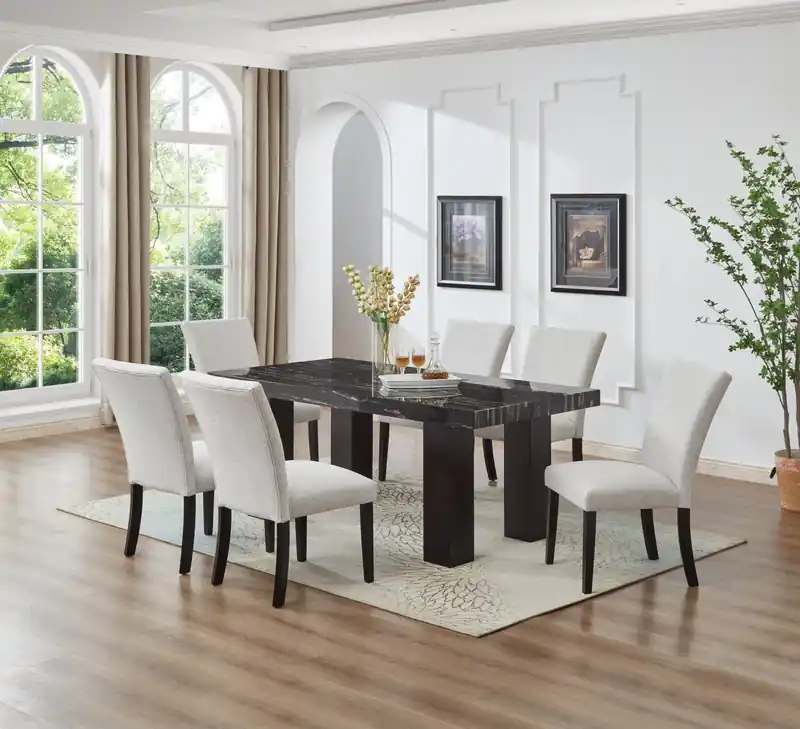 Dining Table with Epoxy Resin Marble-Look Top, 72W