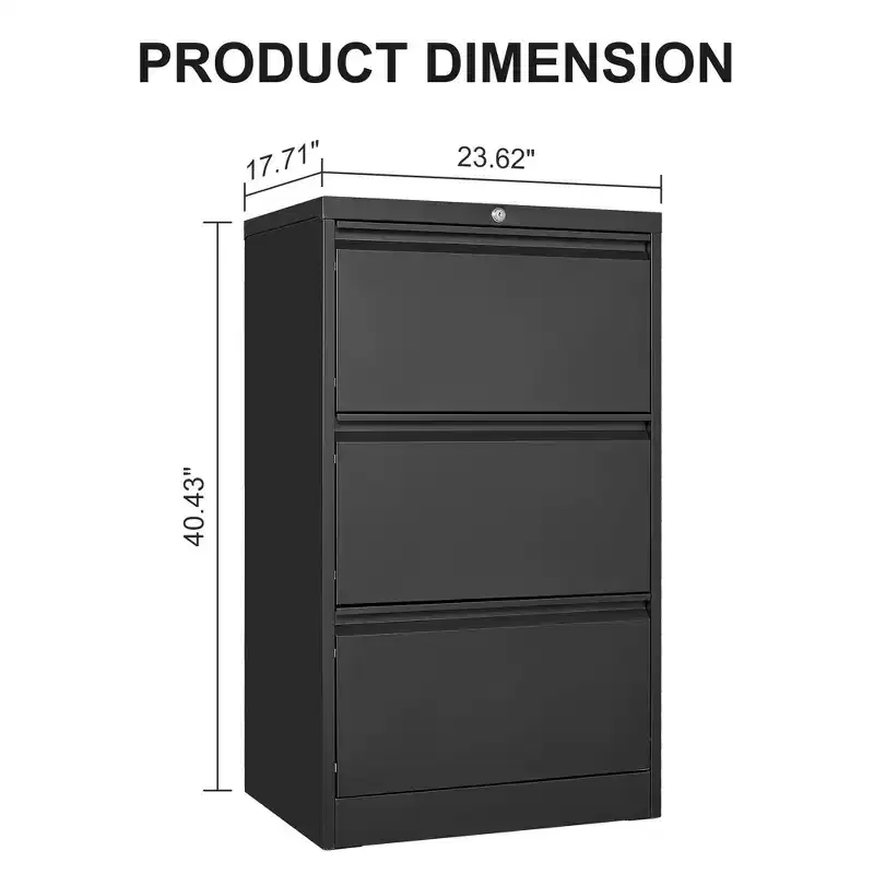 3 Drawers Lateral File Cabinet with Lock, Metal Filing Cabinet with Card Holder, Steel Drawer File Cabinets Under Desk for Home Office