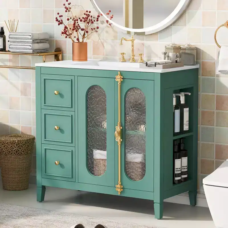 36 Bathroom Vanity Sink Combo with Storage , Wood Bathroom Floor Cabinet with Drawers and Soft Close Doors,