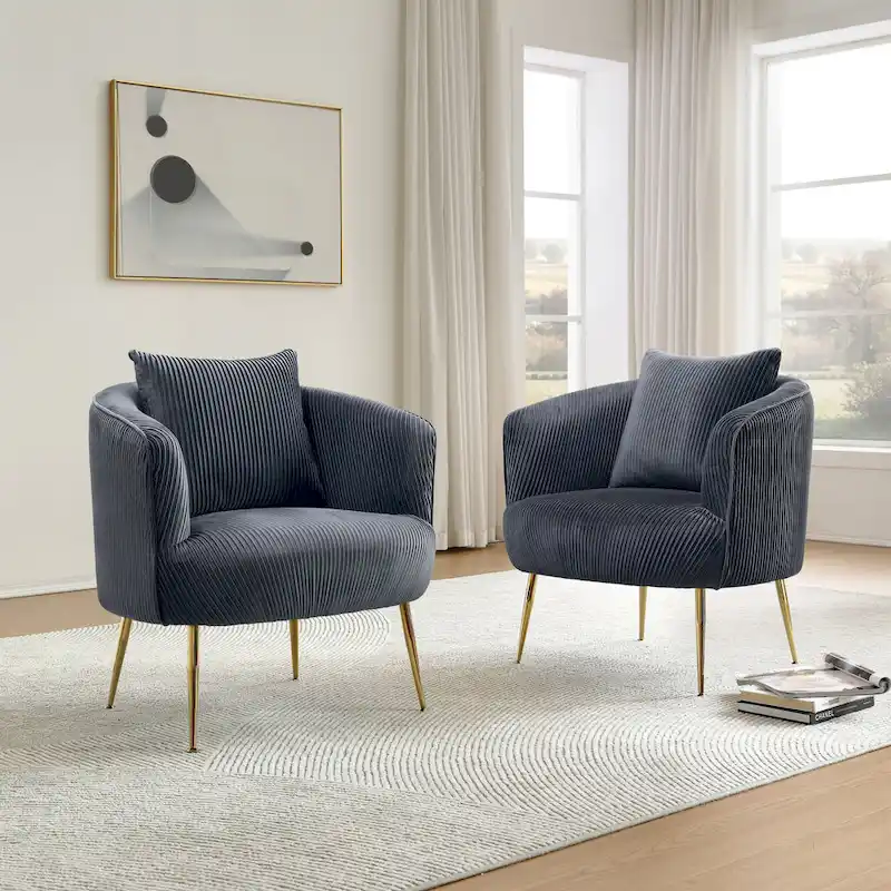 Art Leon Set of 2 Velvet Accent Side Chair with Back Cushion