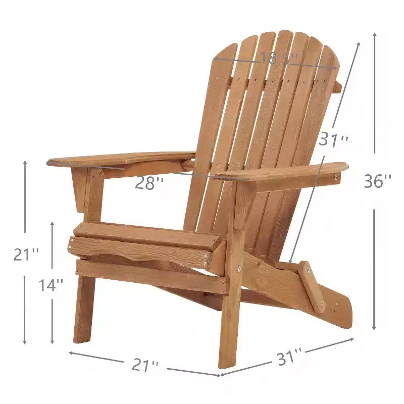 Set of 2 Wooden Folding Adirondack Chairs with Pre-Assembled Backrest, Hemlock Wood, Foldable Design for Garden or Backyard